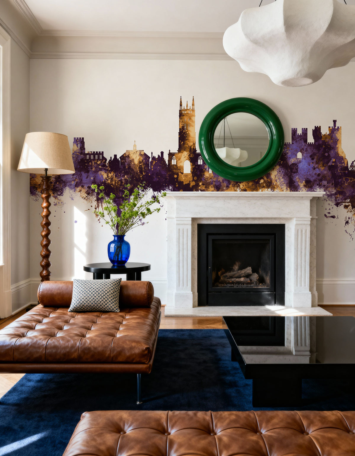 Warwick England Skyline Purple & Gold Mural Wallpaper - room preview 05