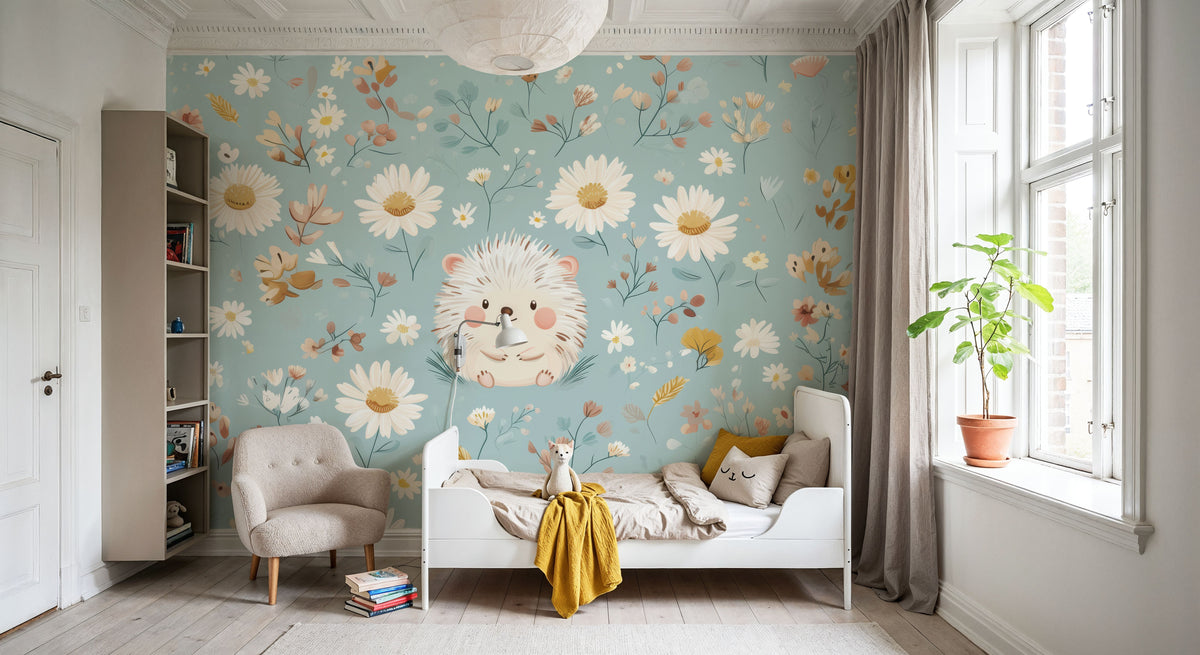 Hedgehog Flowers Mural Wallpaper - room preview 05