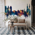 Zagreb Croatia Skyline Blue & Bronze Mural Wallpaper - room preview 05