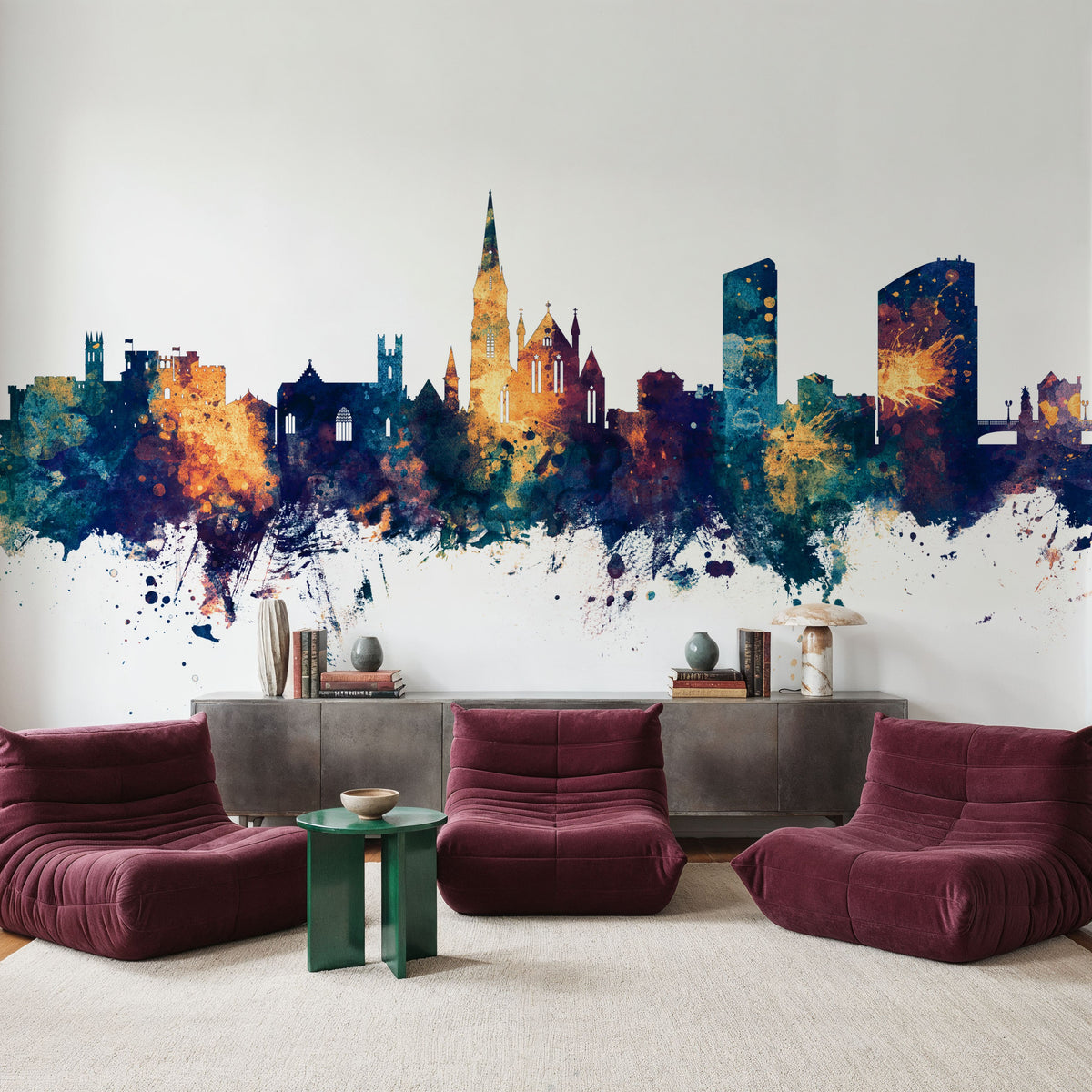 Limerick Ireland Skyline Blue & Bronze Mural Wallpaper - room preview 05