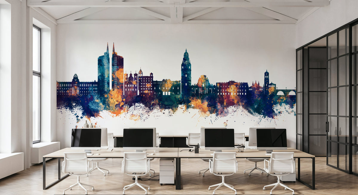 Murcia Spain Skyline Blue & Bronze Mural Wallpaper - room preview 05