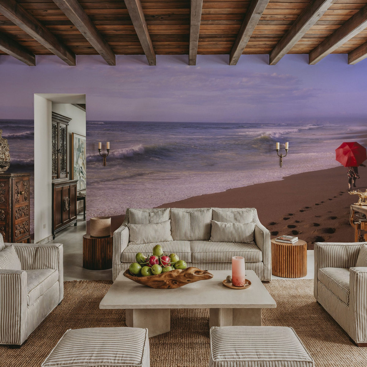 Crimson Stroll by the Shore Mural Wallpaper - room preview 05