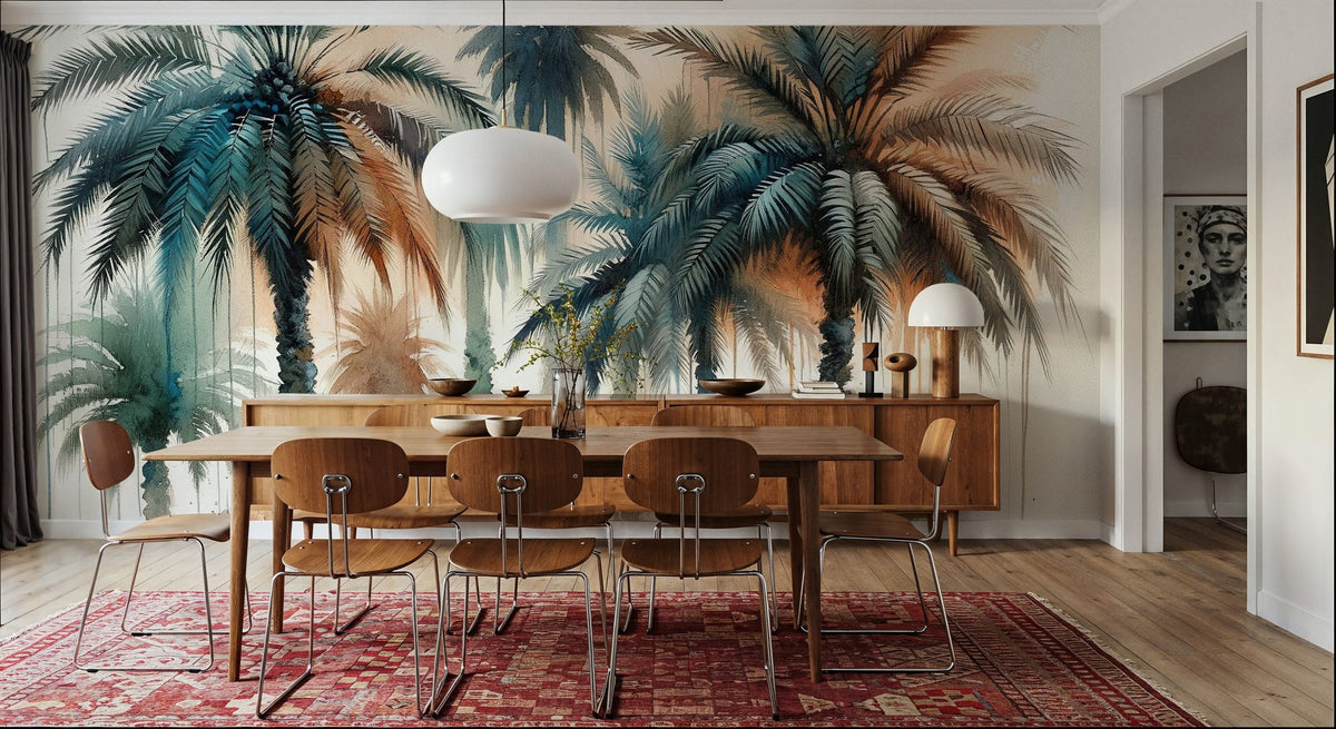 Palm Grove Watercolor Mural Wallpaper - room preview 05