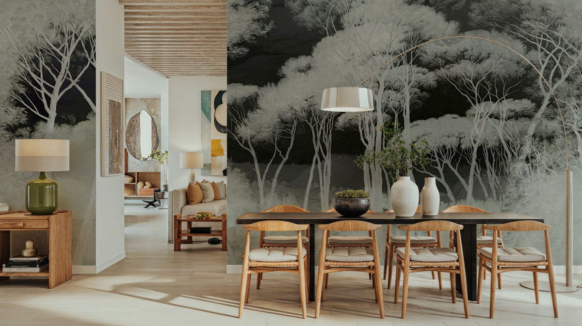 Seeing Through the Forest Green Mural Wallpaper - room preview 05