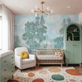 Treehouse Neighborhood Cool Pastel Mural Wallpaper - room preview 05
