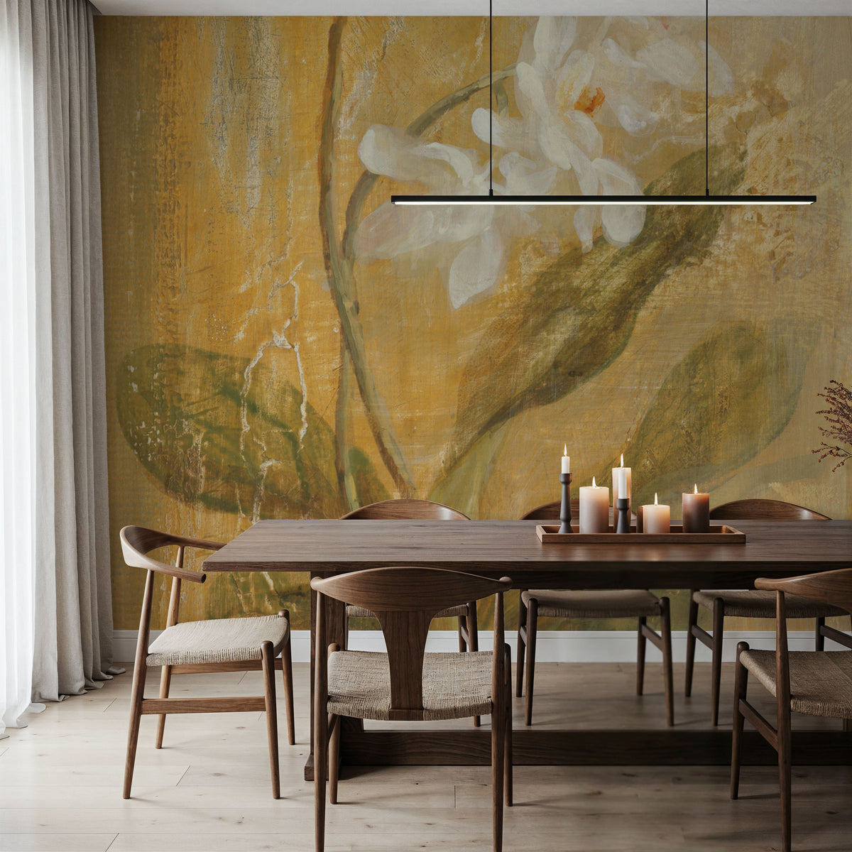 White Orchid Panel Mural Wallpaper - room preview 05