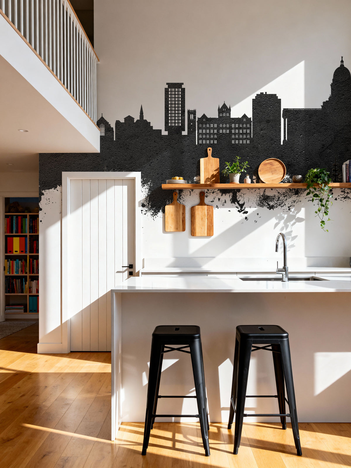 Madison Wisconsin Skyline Black & White Mural Wallpaper - room preview 05