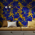Pop Peonies, Yellow & Blue Mural Wallpaper - room preview 05