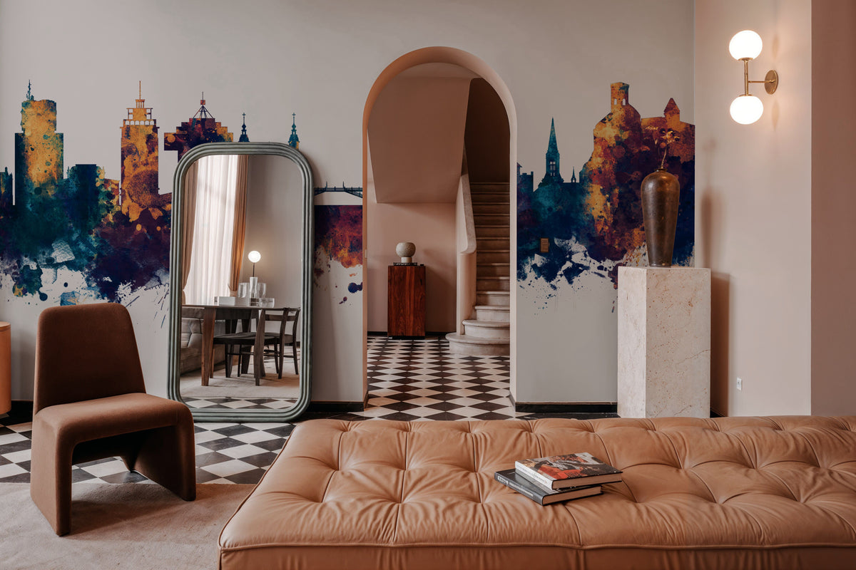 Ljubljana Slovenia Skyline Blue & Bronze Mural Wallpaper - room preview 05