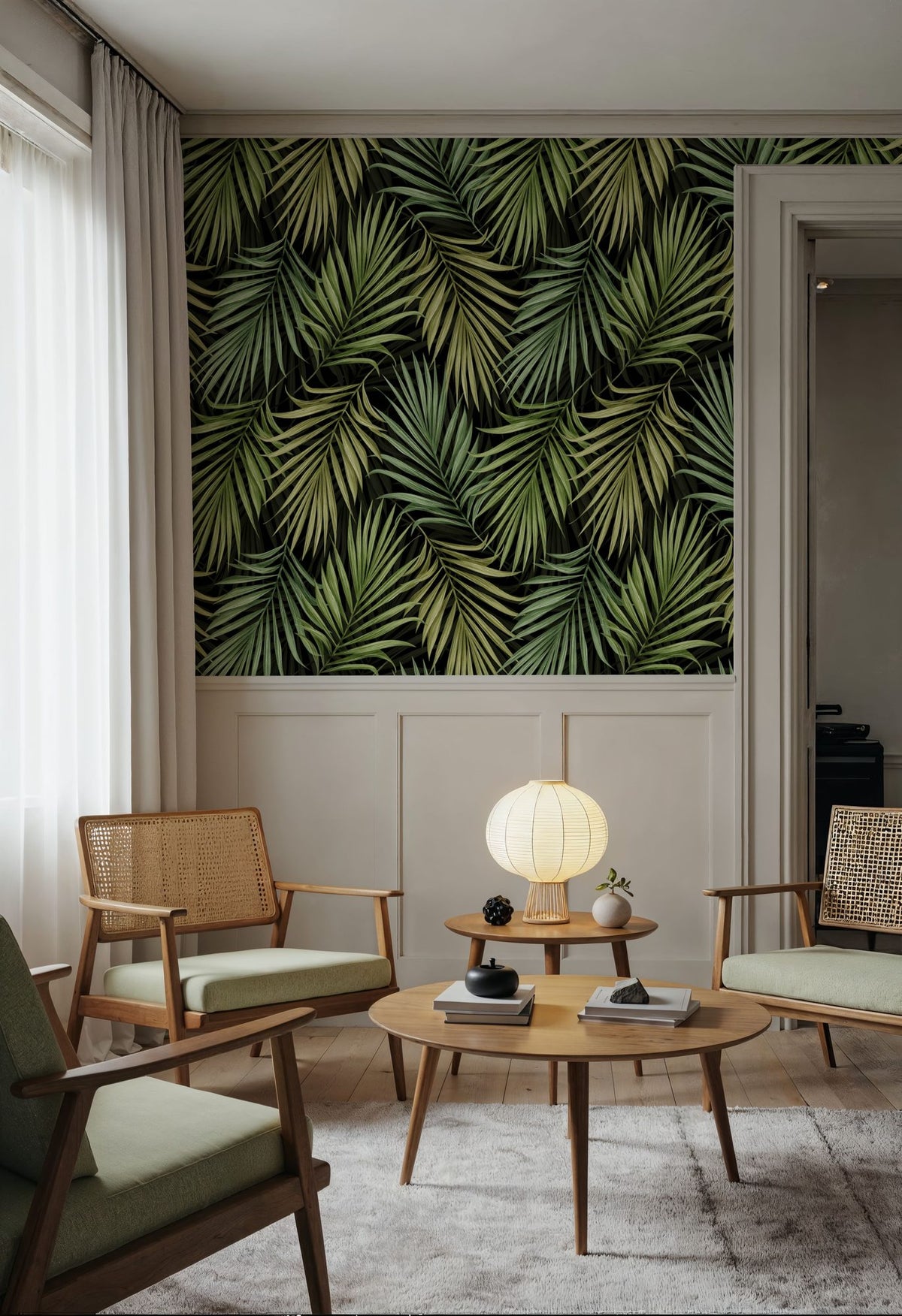 Bright Palms Pattern, Lush Green Mural Wallpaper - room preview 05