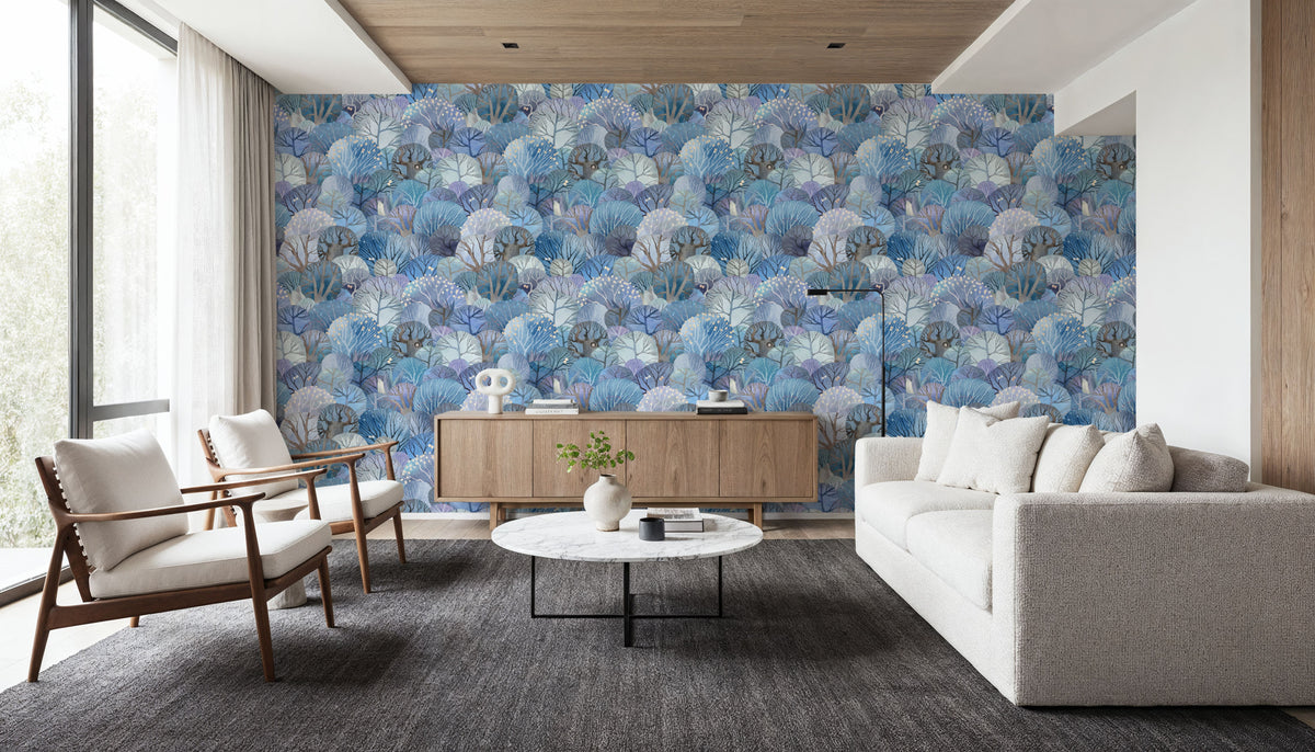 Fantasy Treetops, Blue Mural Wallpaper - room preview 05