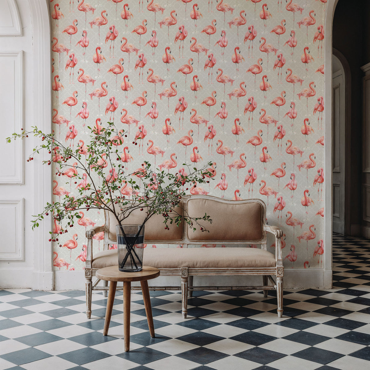 Flamingo Goals Gray Mural Wallpaper - room preview 05