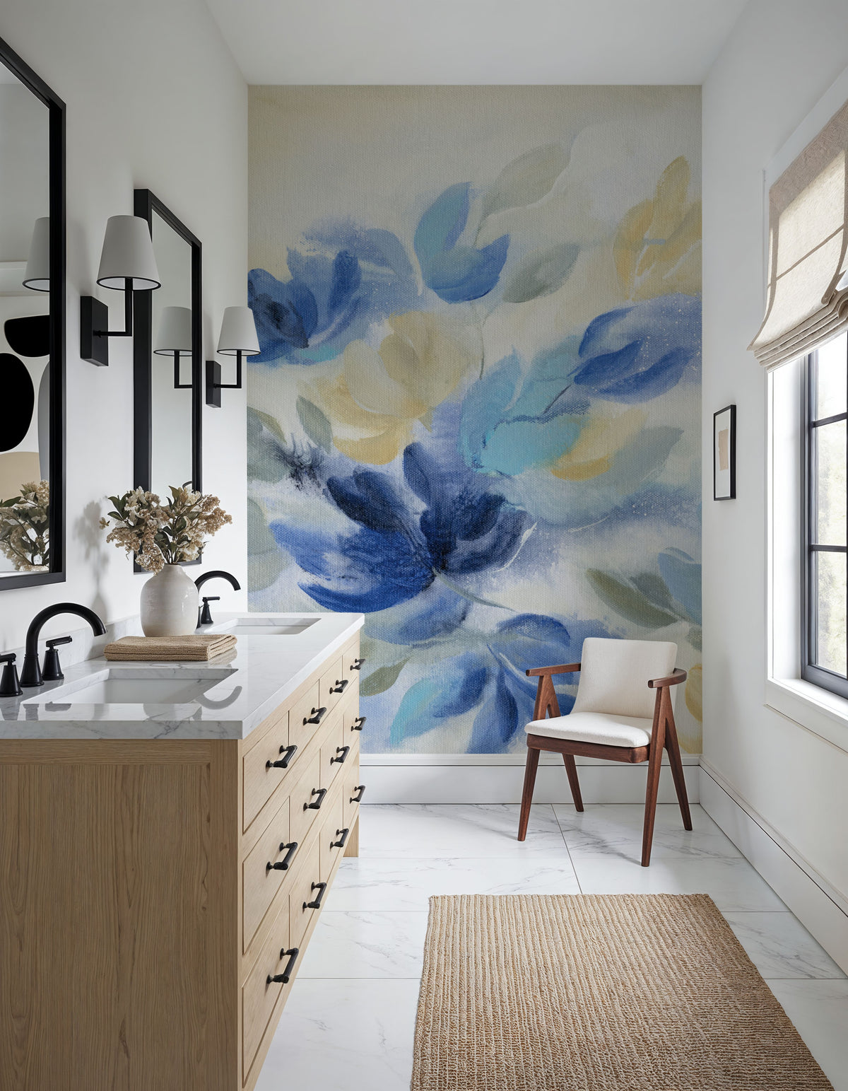 Sapphire Blue Floral I Mural Wallpaper - room preview 05