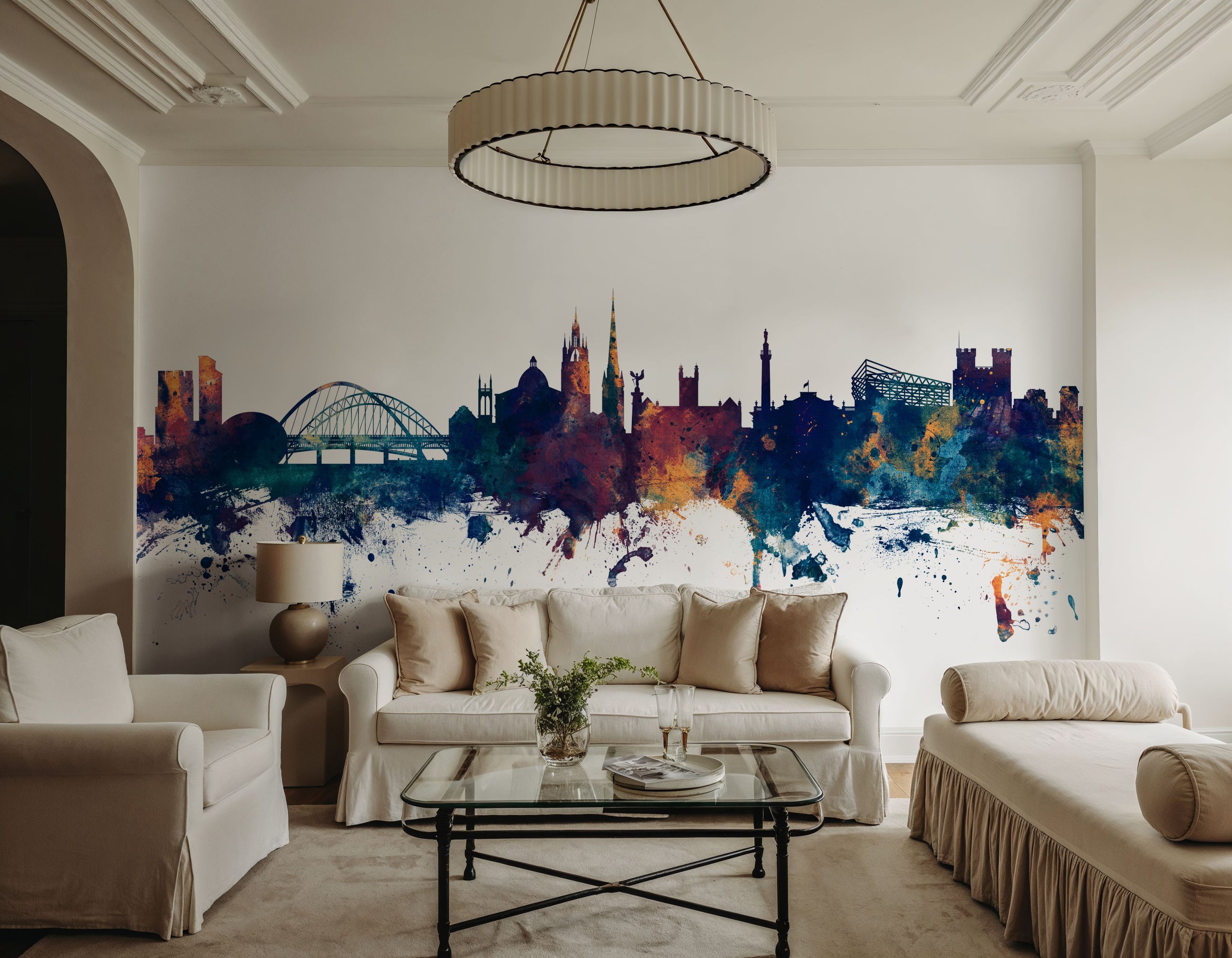 Newcastle England Skyline Blue & Bronze Mural Wallpaper