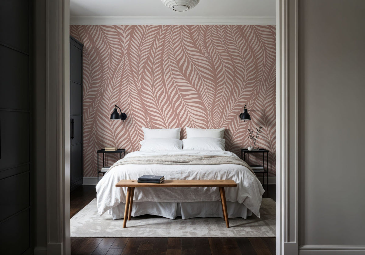 Pink Leaf Wave Mural Wallpaper - room preview 05