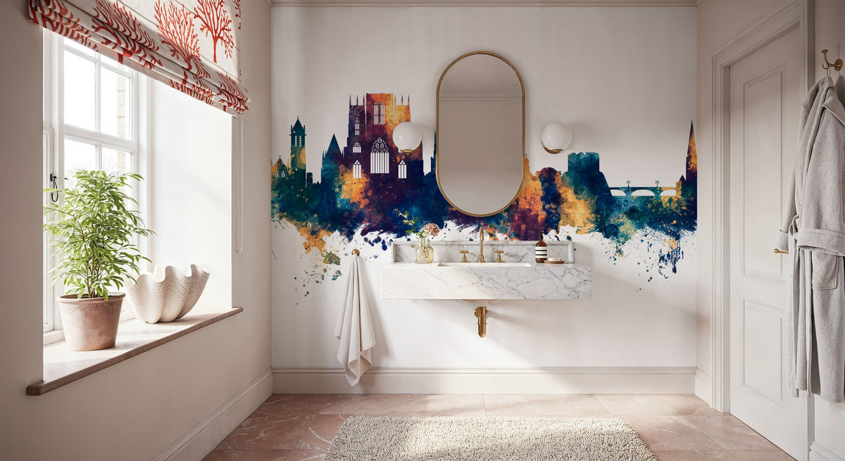 York England Skyline Blue & Bronze Mural Wallpaper - room preview 05