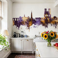 Reims France Skyline Purple & Gold Mural Wallpaper - room preview 05