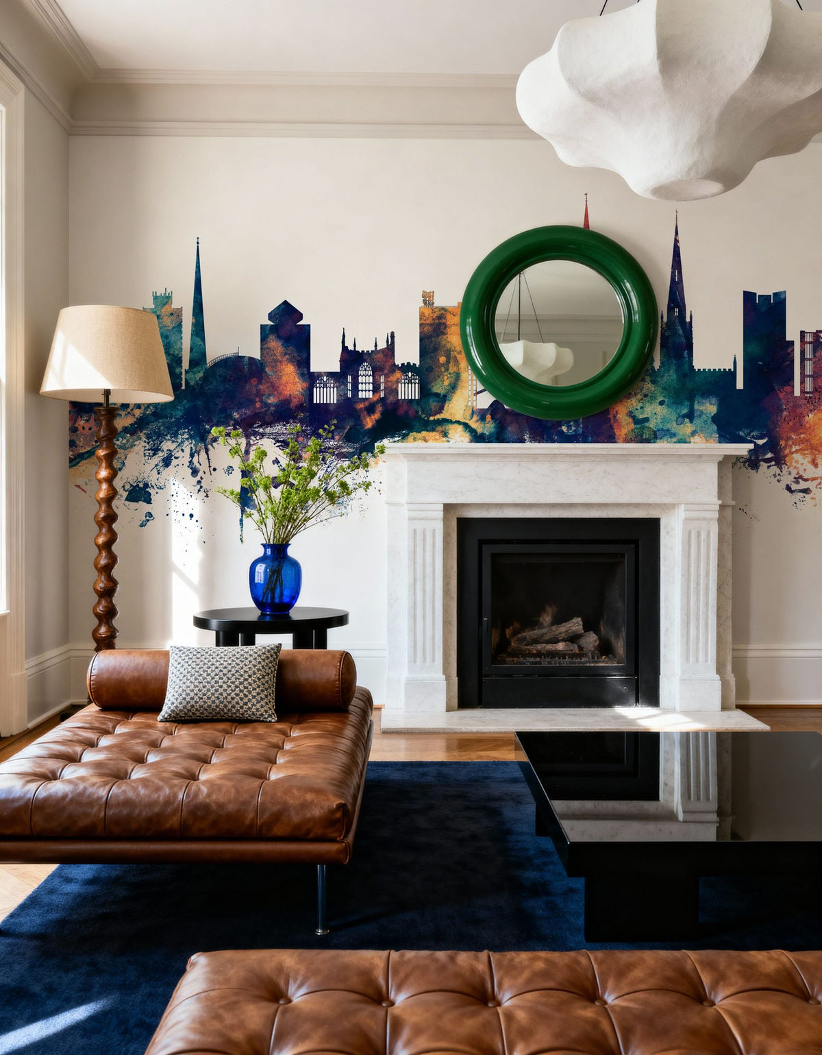 Coventry England Skyline Blue & Bronze Mural Wallpaper - room preview 05