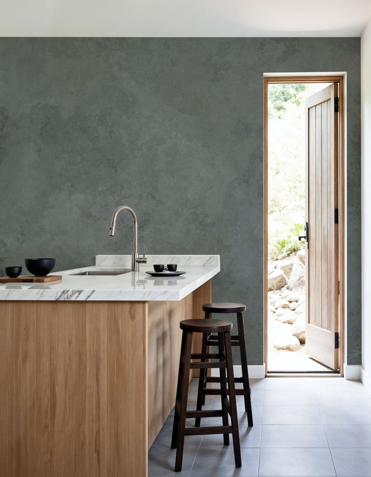 Subtle Plaster Wall, Dark Green Mural Wallpaper - room preview 05