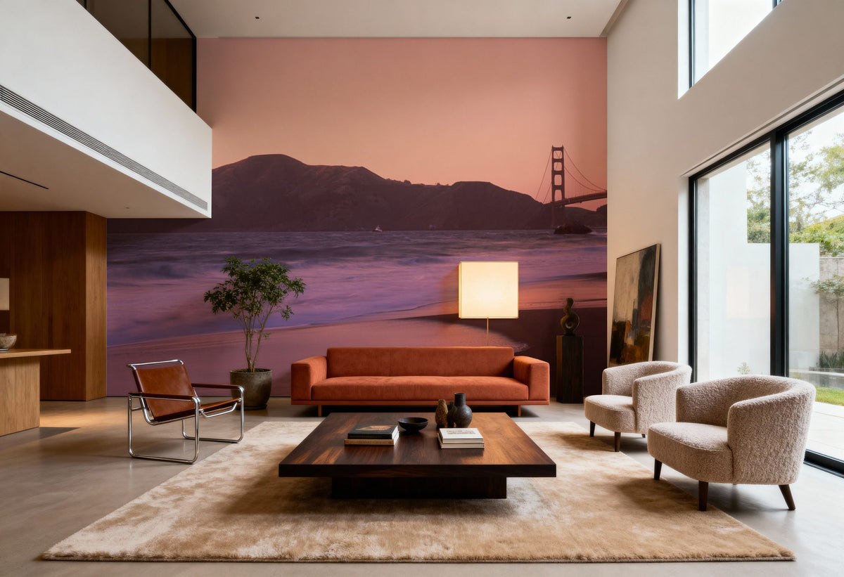 Crimson Bridge Twilight Red Mural Wallpaper - room preview 05