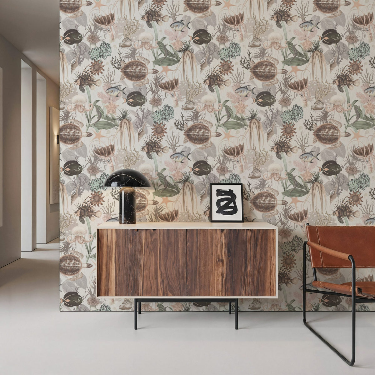 Deep Sea, Cream White Mural Wallpaper - room preview 05