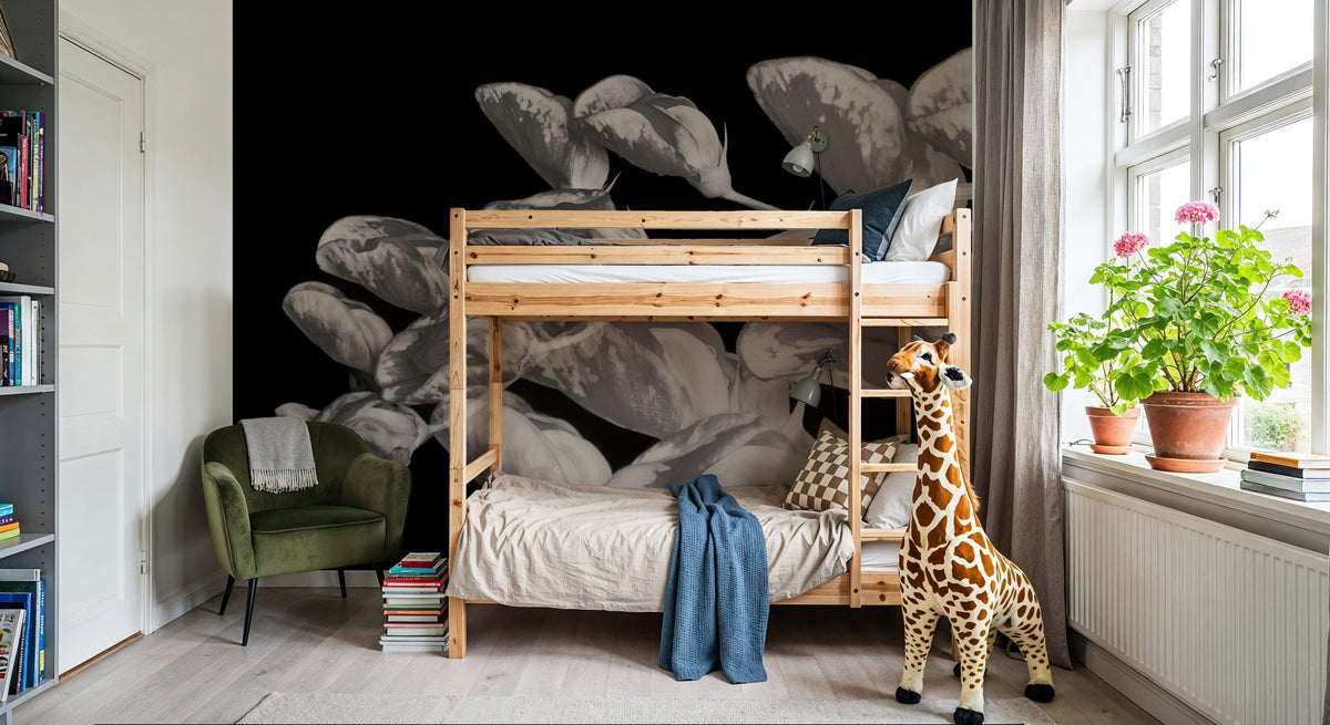 Flower Dreams BW I Mural Wallpaper - room preview 05