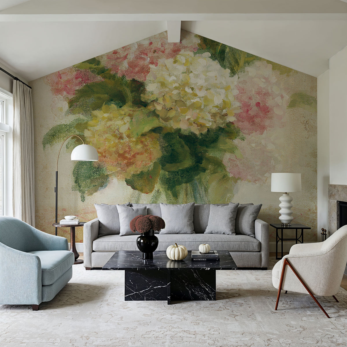 Cottage Hydrangeas in Pink Mural Wallpaper - room preview 05