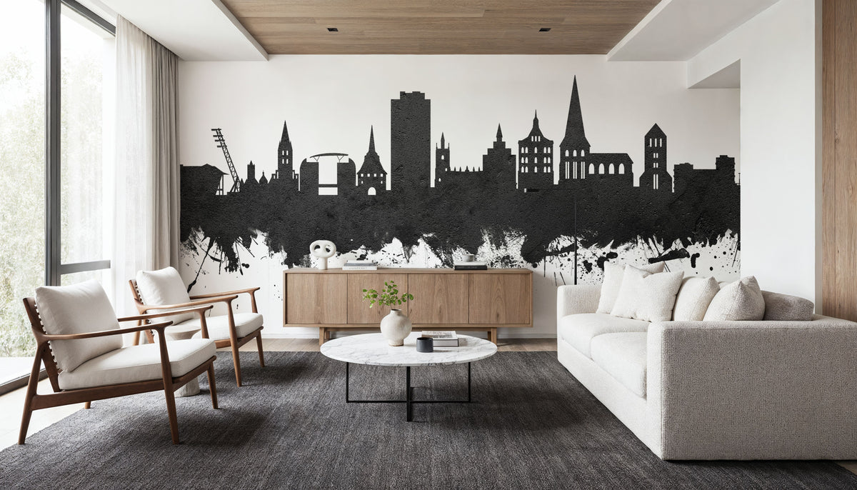 Rostock Germnay Skyline Black & White Mural Wallpaper - room preview 05