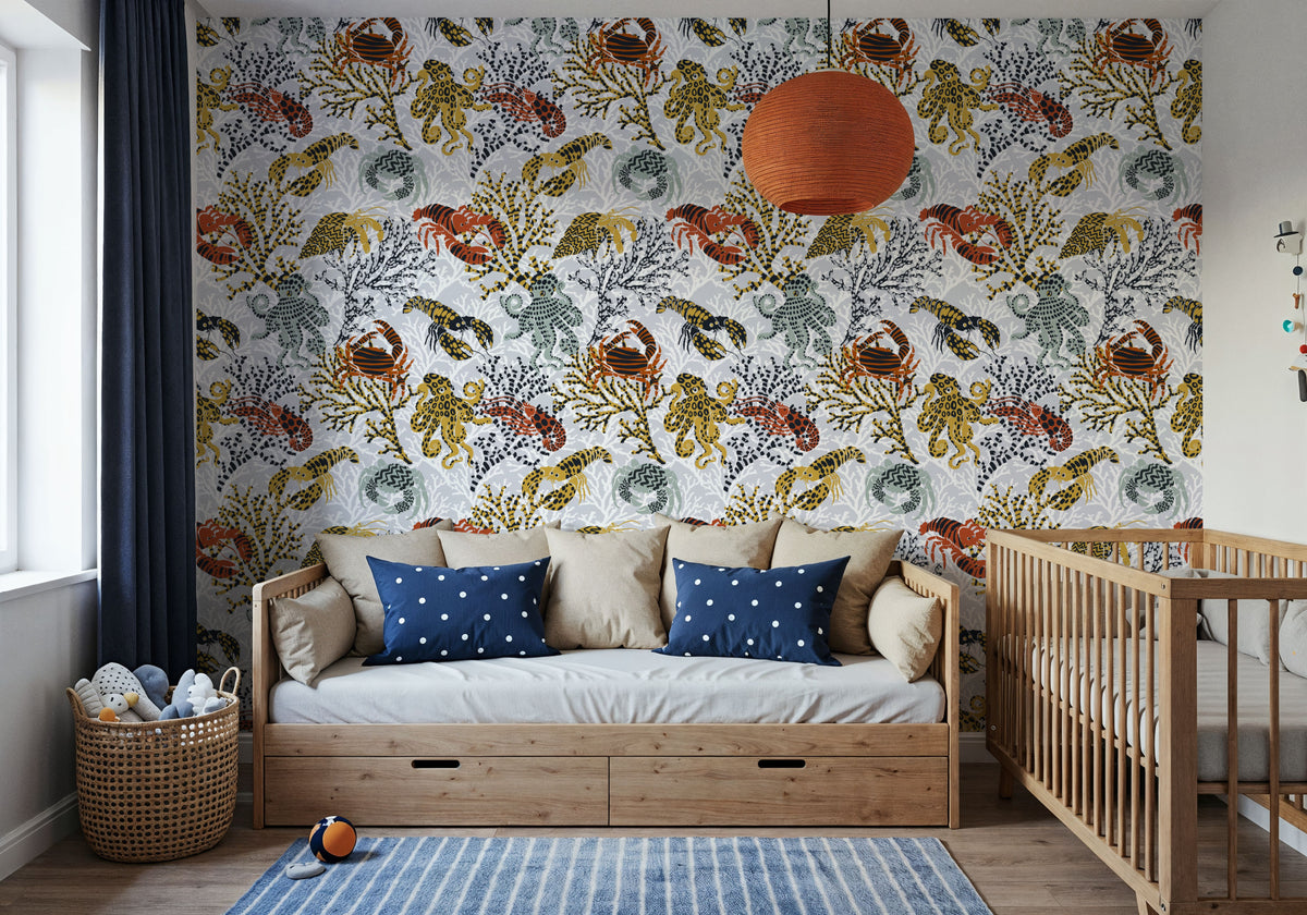 Vibrant Coral Reef, Grey Mural Wallpaper - room preview 05