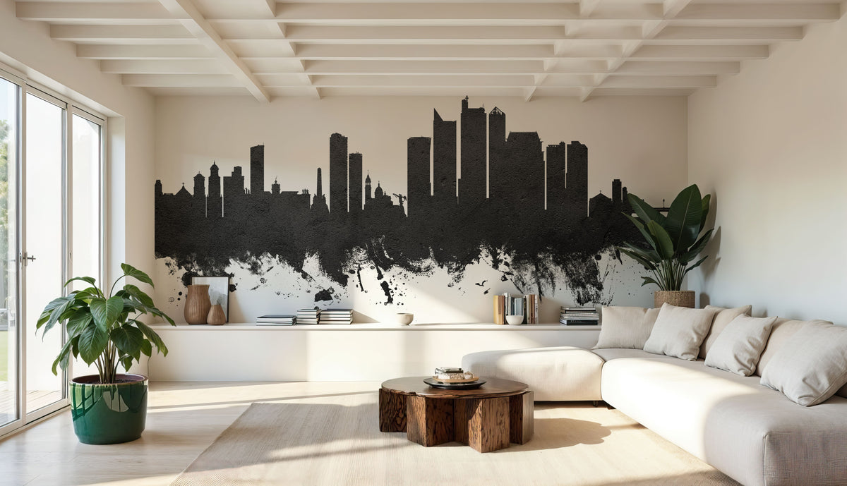 Manila Philippines Skyline Black & White Mural Wallpaper - room preview 05