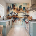 Watercolor Skyline Sydney Mural Wallpaper - room preview 05