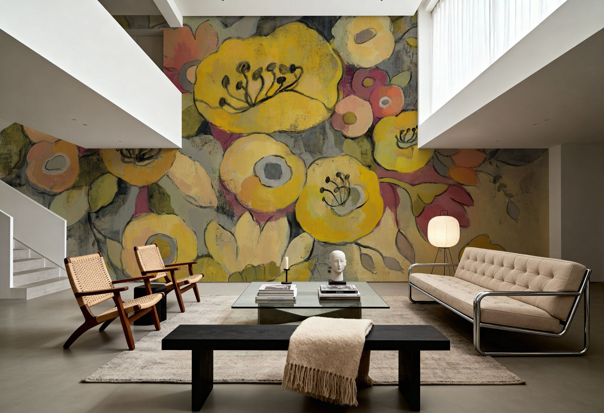Yellow Floral Duo III Mural Wallpaper - room preview 05