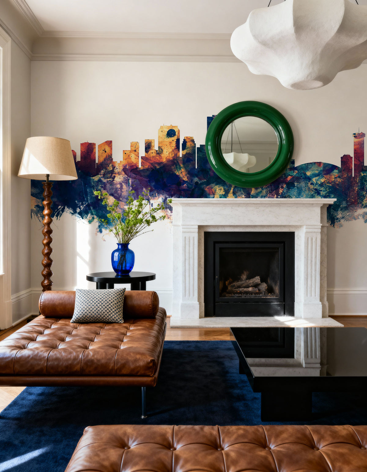 New Orleans Louisiana Skyline Blue & Bronze Mural Wallpaper - room preview 05