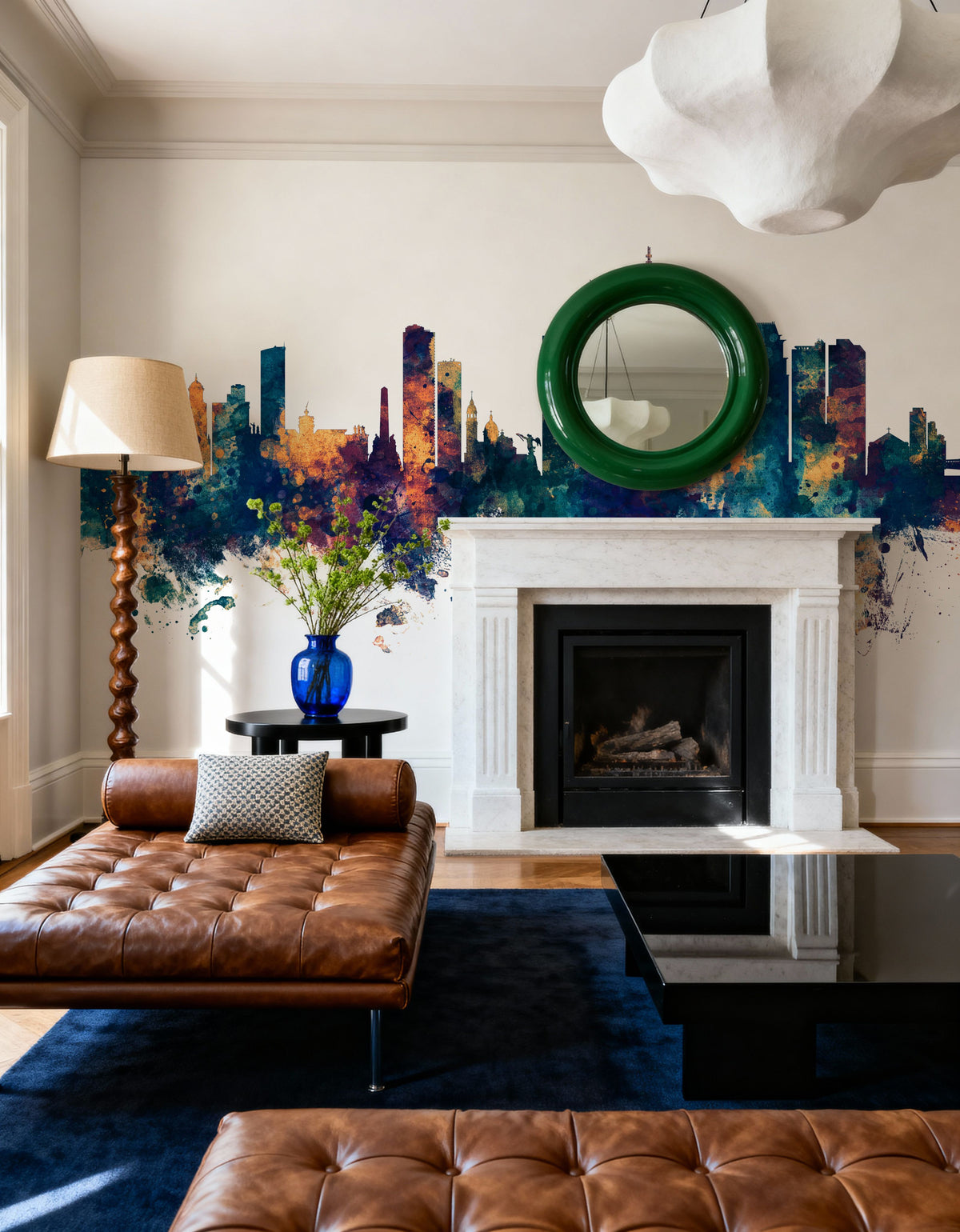 Manila Philippines Skyline Blue & Bronze Mural Wallpaper - room preview 05