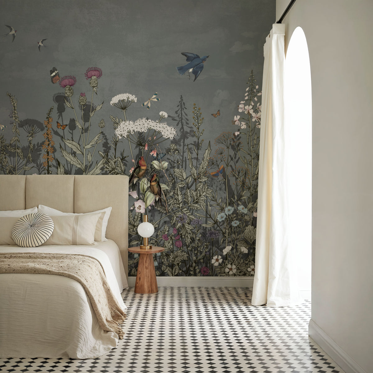 Meadow Finds Gray Mural Wallpaper - room preview 05
