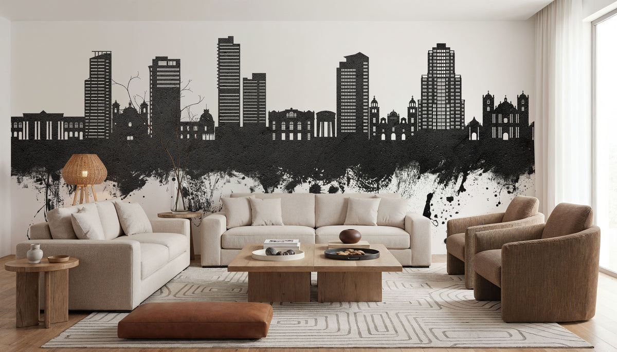 Tegucigalapa Honduras Skyline Black & White Mural Wallpaper - room preview 05
