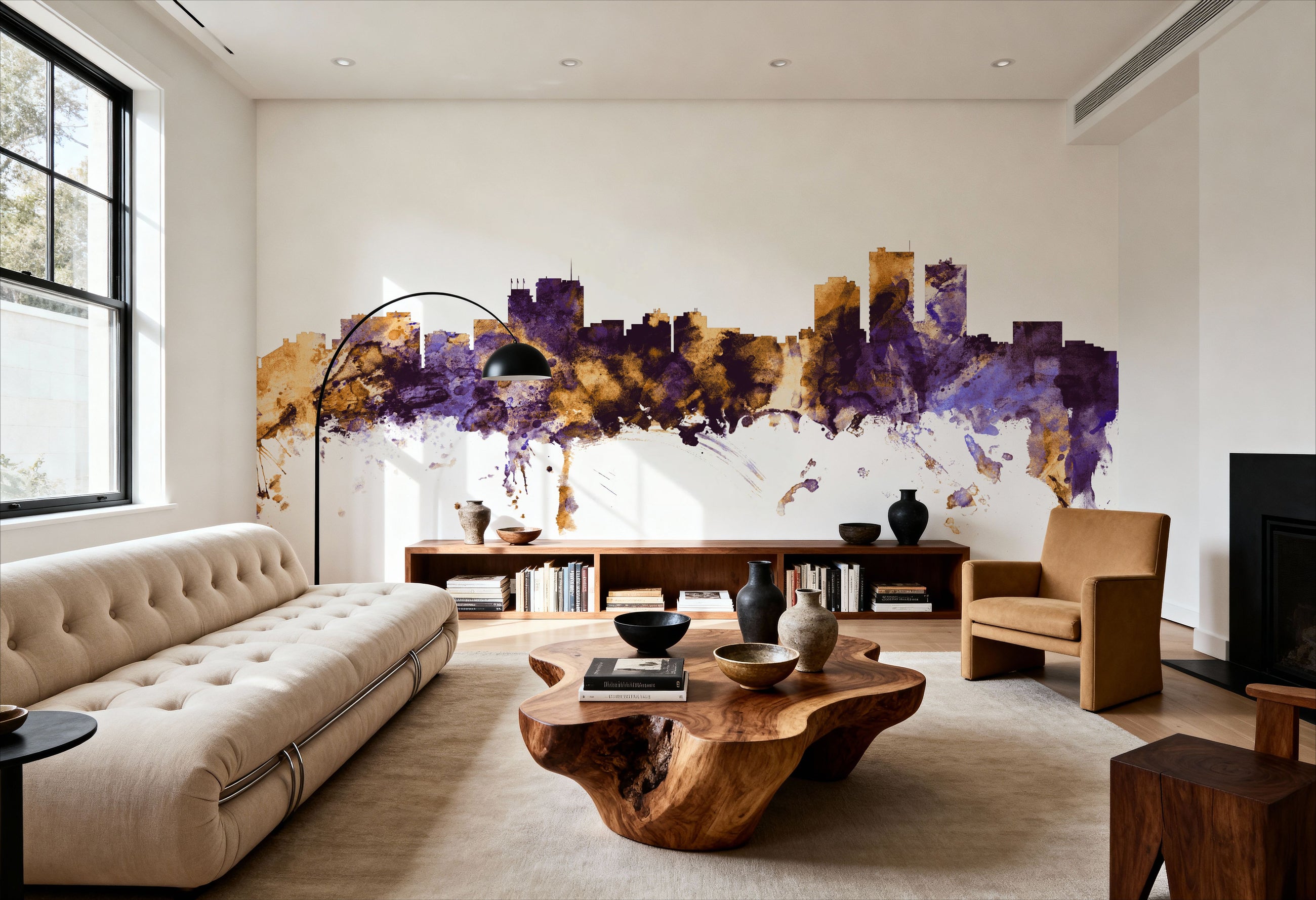 Anchorage Alaska Skyline Purple & Gold Mural Wallpaper