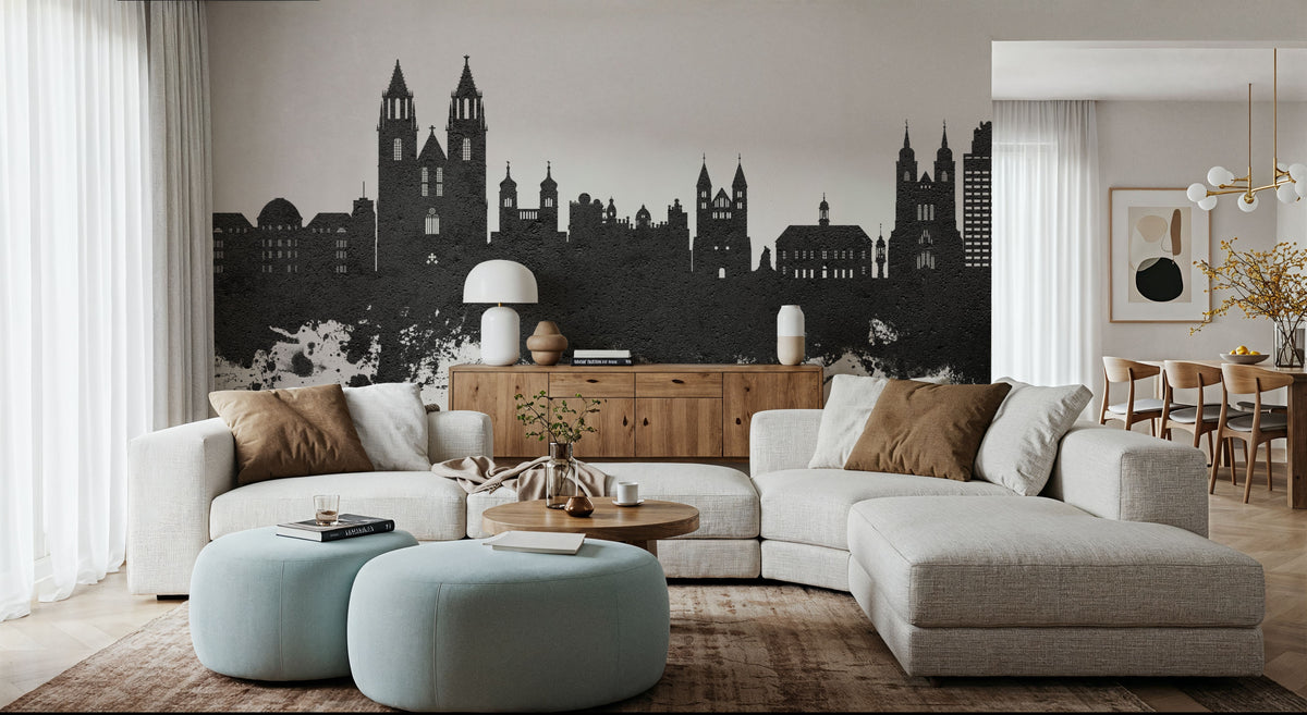 Magdeburg Germany Skyline Black & White Mural Wallpaper - room preview 05