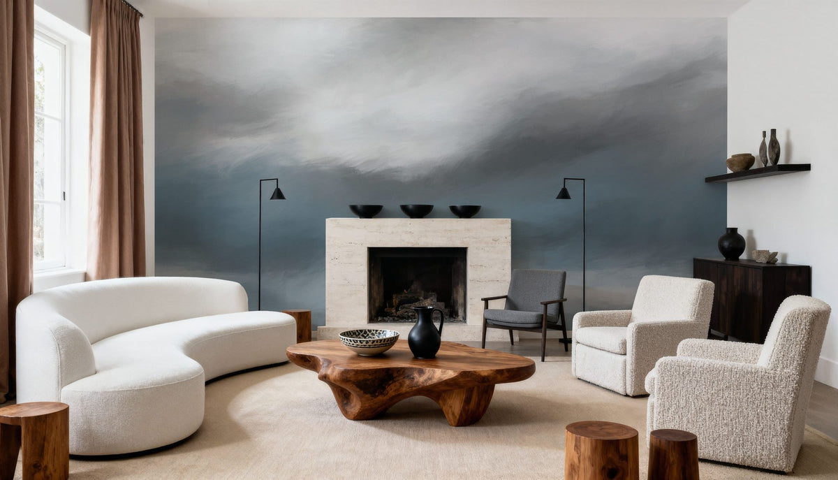 The Silent Horizon, Dusty Blue Mural Wallpaper - room preview 05