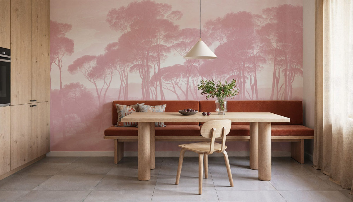 Mediterranean Pine Landscape, Dusty Pink Mural Wallpaper - room preview 05