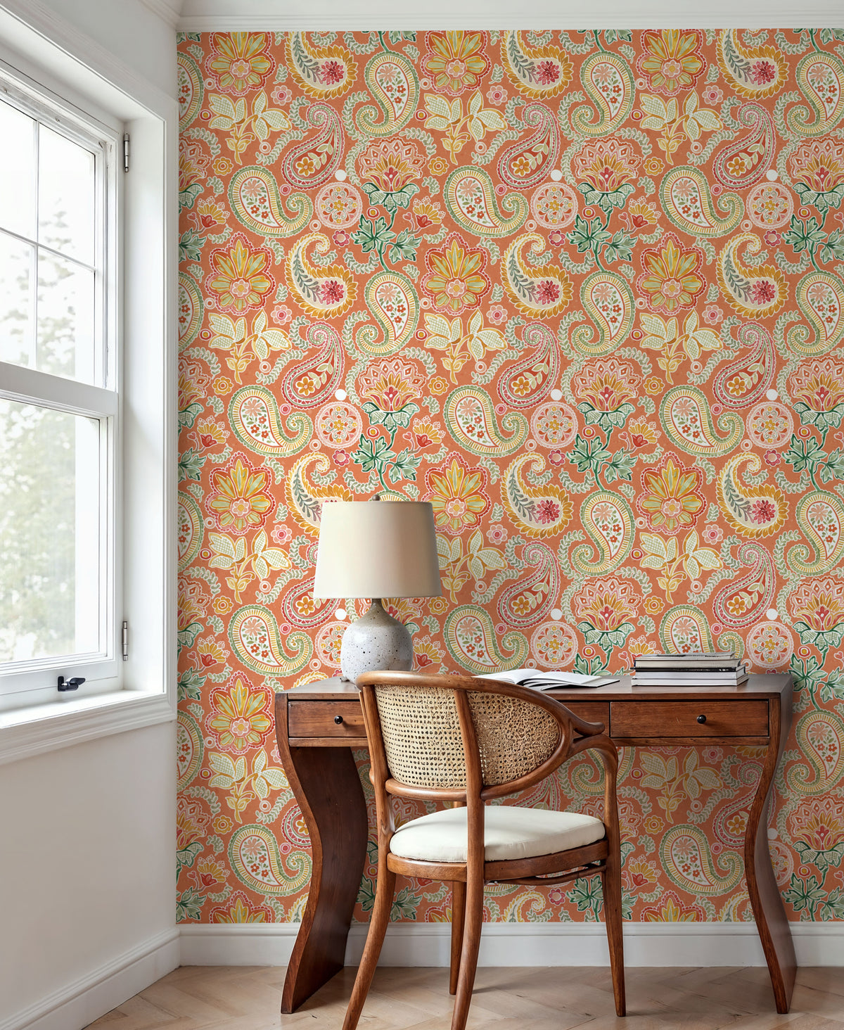 Harvest Paisley Mini Orange Mural Wallpaper - room preview 05