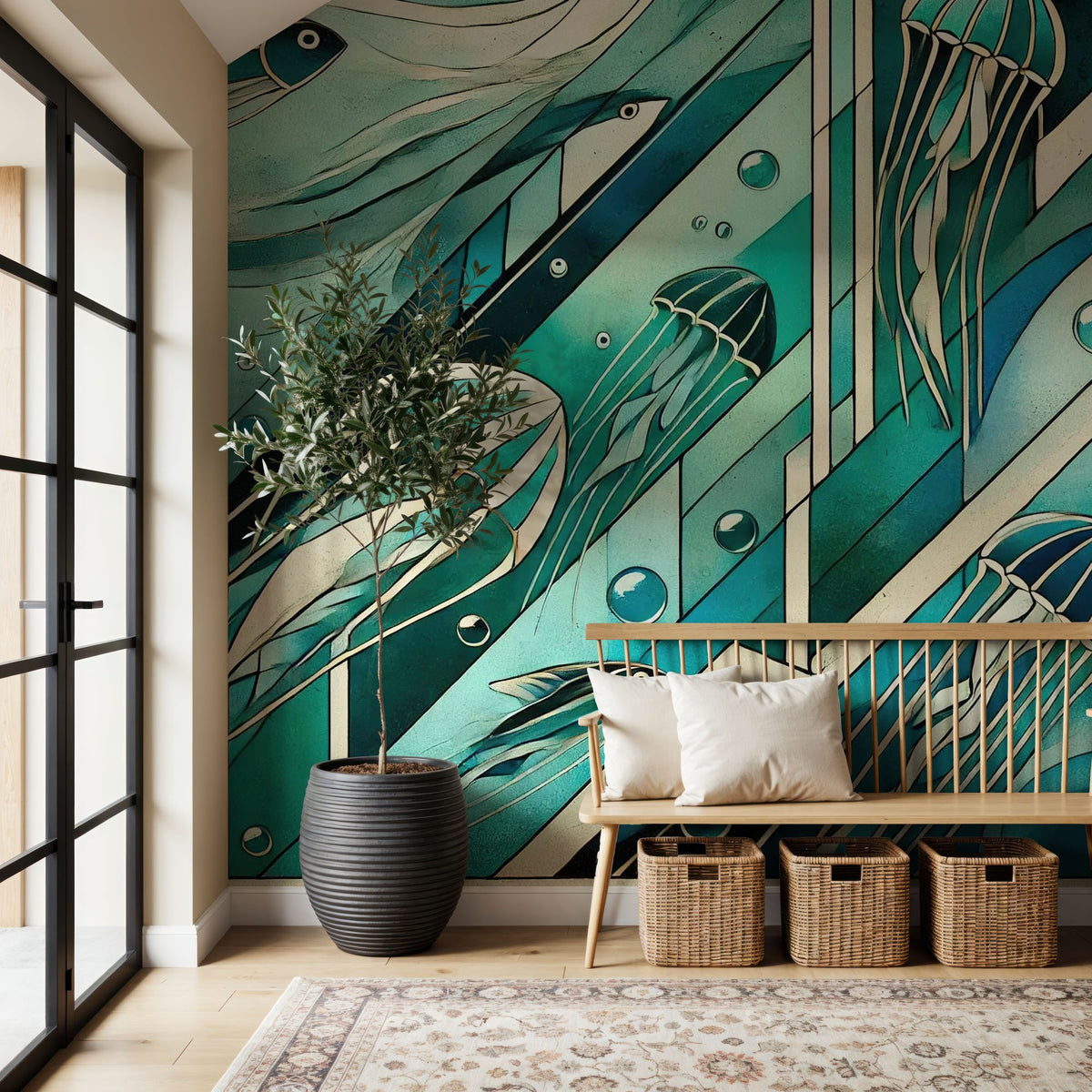 Oceanic Serenade Scene in Art Deco Mural Wallpaper - room preview 05