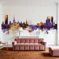 Halmstad Sweden Skyline Purple & Gold Mural Wallpaper - room preview 05