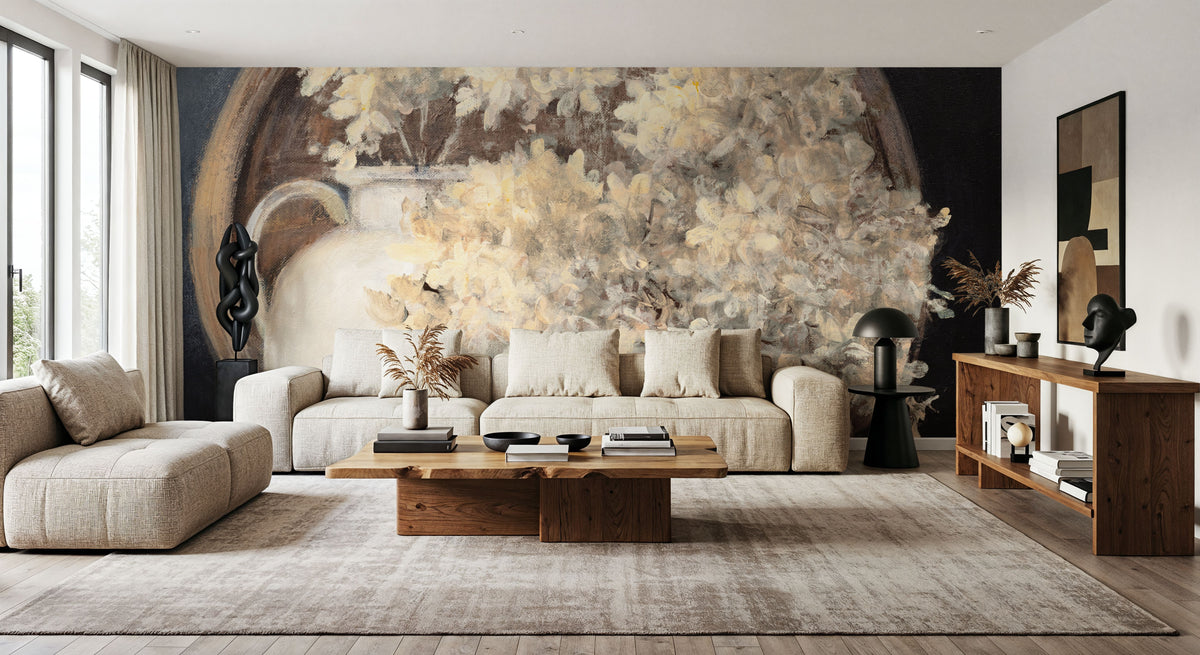 Golden Hydrangeas II White Mural Wallpaper - room preview 05