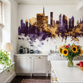 Milan Italy Skyline Purple & Gold Mural Wallpaper - room preview 05