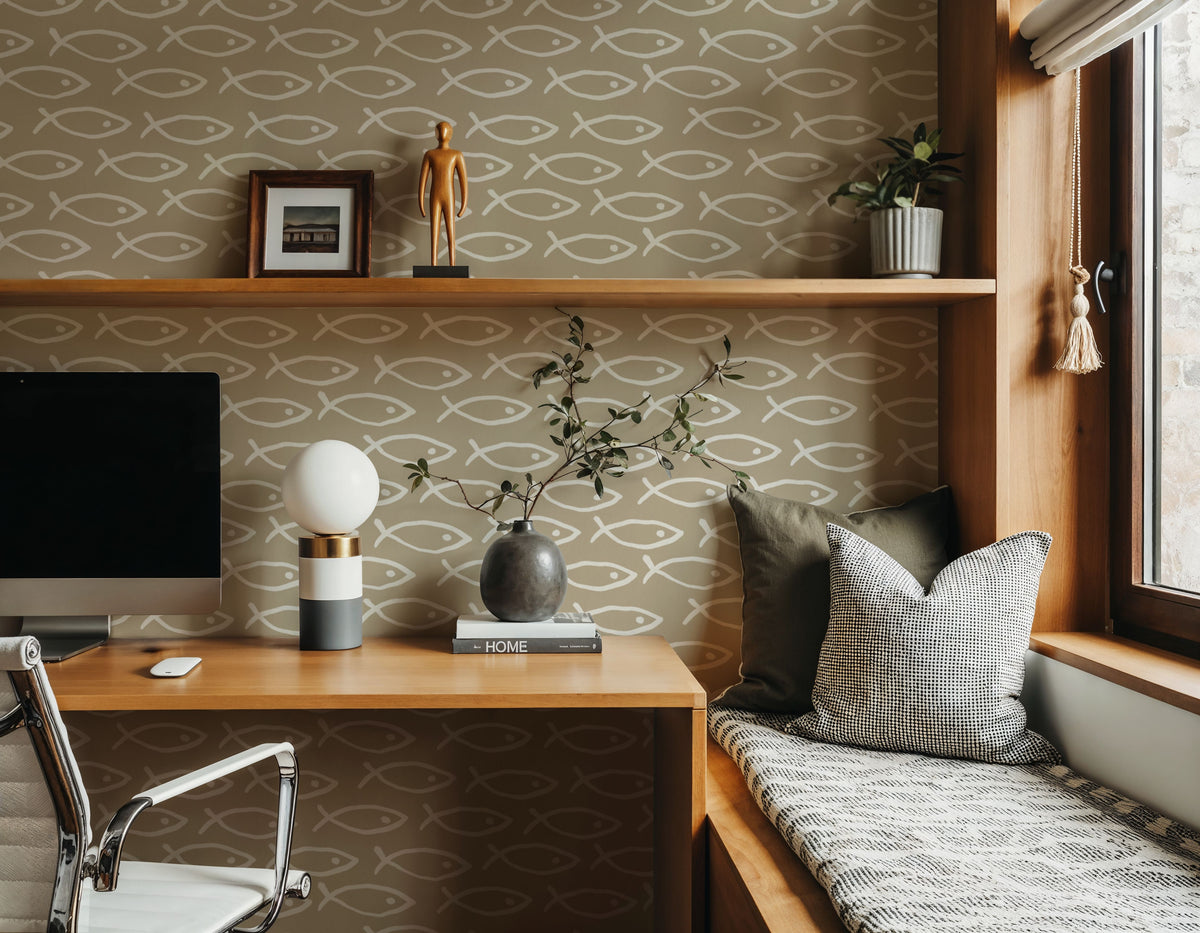 Seaside Fish Beige Mural Wallpaper - room preview 05