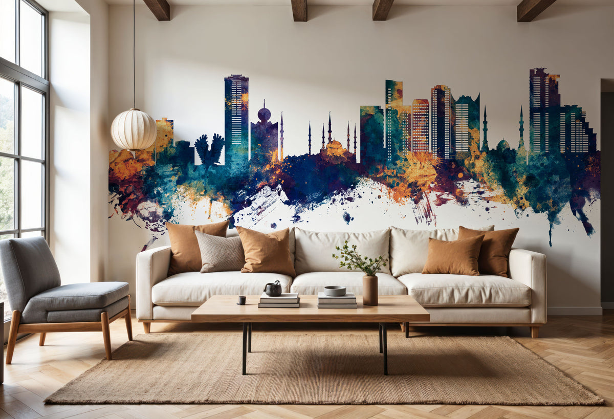 Fujairah Skyline Blue & Bronze Mural Wallpaper - room preview 05