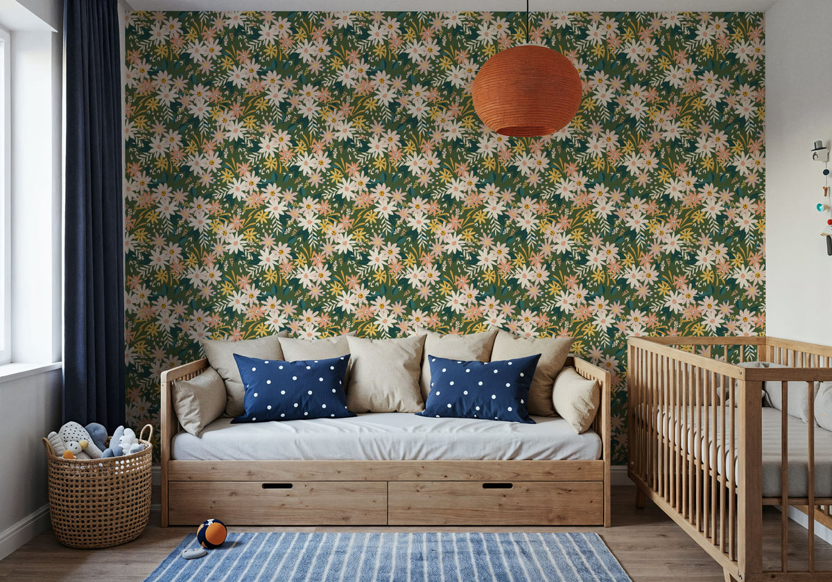 Market Flowers on Green Mural Wallpaper - room preview 05