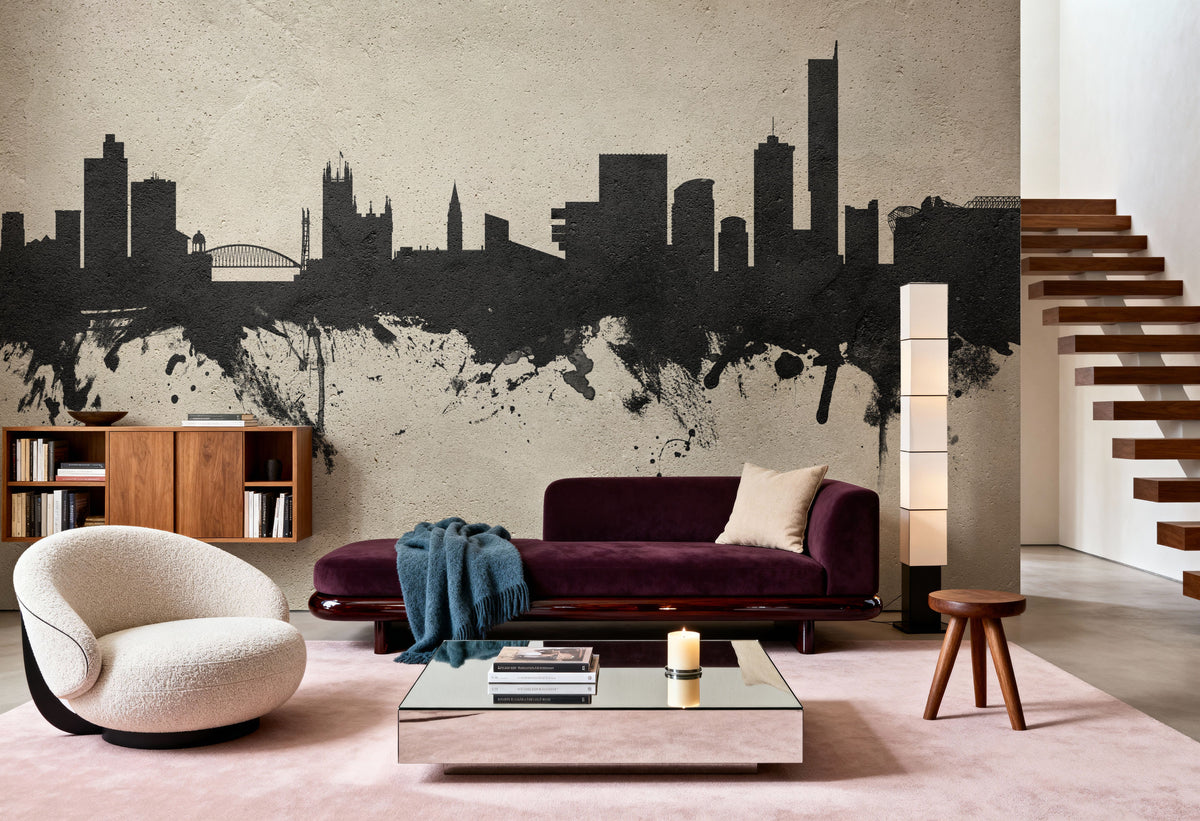 Manchester England Skyline Concrete Mural Wallpaper - room preview 05