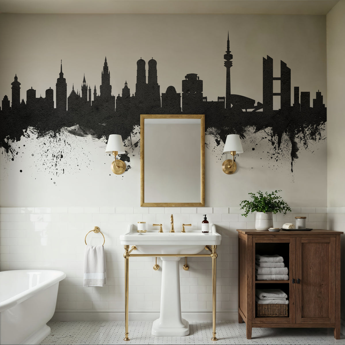 Munich Skyline Black & White Mural Wallpaper - room preview 05